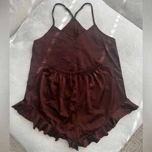 Brown Satin Cami and Shorts PJ Set
